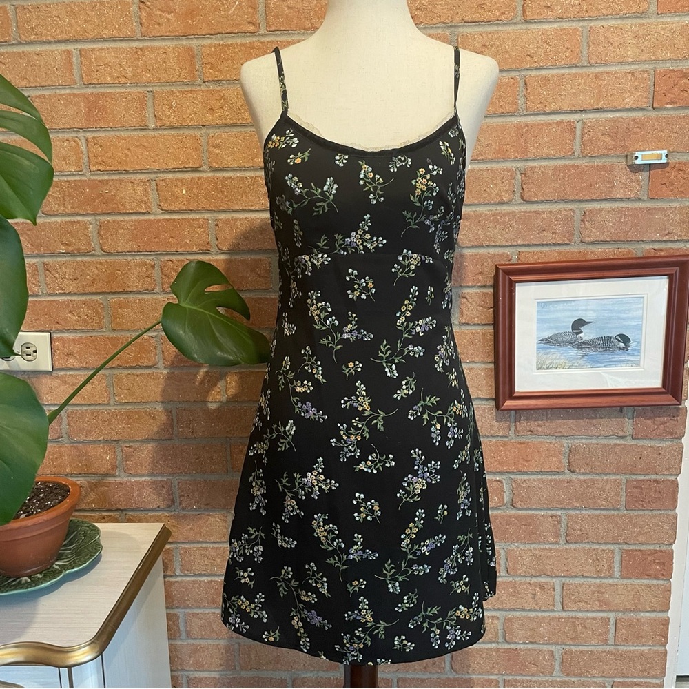Vintage Y2K 90’s R Wear Black Floral Dress Size Small